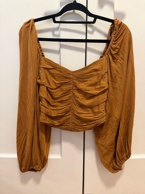 Ruched Crop Blouse in Mustard Brown
